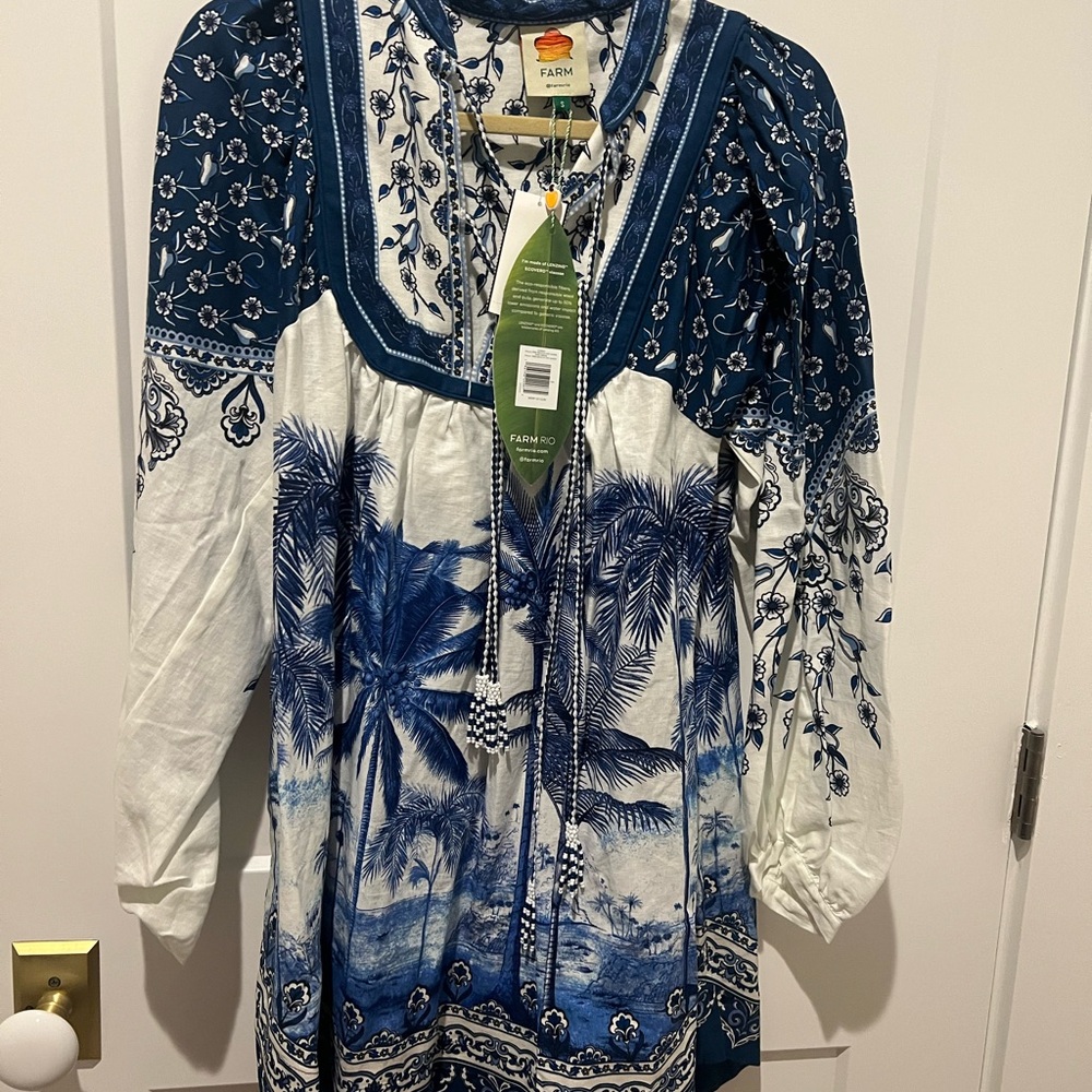 FARM Rio Off White Palm Tree Mini dress size S NWT